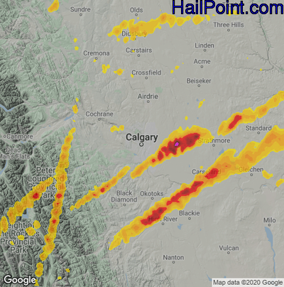 Hail Map for Calgary, Can Region on June 28, 2022