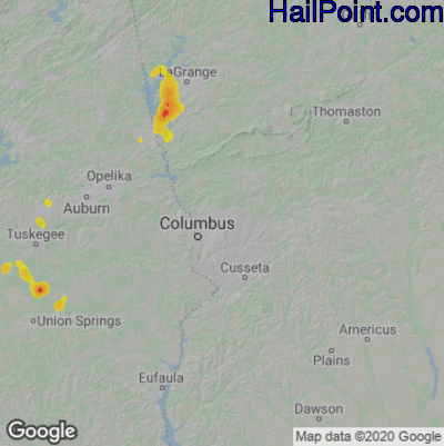 Hail Map for Columbus, GA Region on June 29, 2022