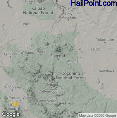 Hail Map for Flagstaff,AZ Region on June 29, 2022