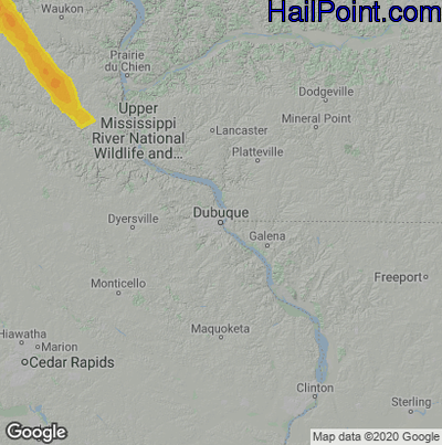 Hail Map for Dubuque, IA Region on June 29, 2022