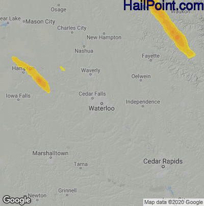Hail Map for Waterloo, IA Region on June 29, 2022