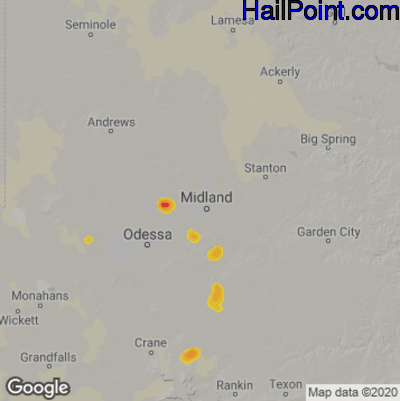 Hail Map for Midland, TX Region on June 29, 2022