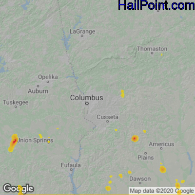 Hail Map for Columbus, GA Region on June 29, 2022