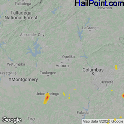 Hail Map for Auburn, AL Region on June 29, 2022