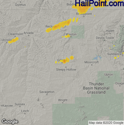 Hail Map for Gilette, WY Region on June 29, 2022 