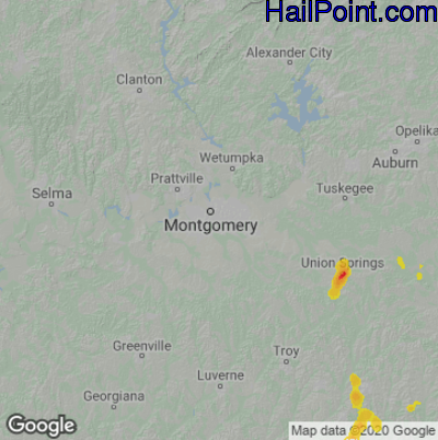 Hail Map for Montgomery, AL Region on June 29, 2022