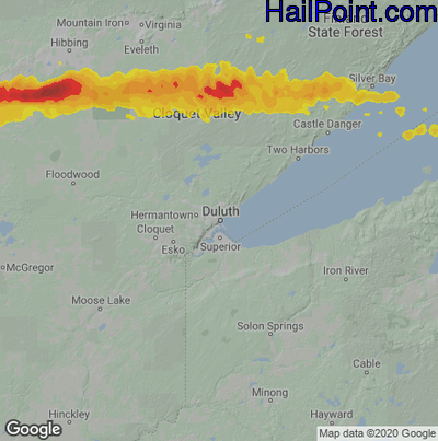 Hail Map for Duluth, MN Region on June 30, 2022