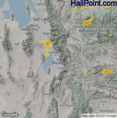 Hail Map for Provo, UT Region on June 30, 2022 