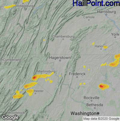 Hail Map for Hagerstown, MD Region on July 1, 2022 