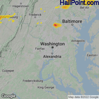 Hail Map for Arlington, VA Region on July 1, 2022