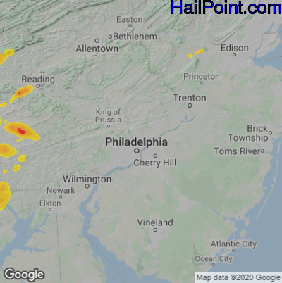 Hail Map for Philadelphia, PA Region on July 1, 2022
