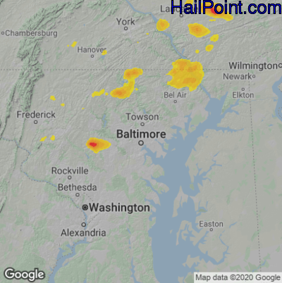 Hail Map for Baltimore, MD Region on July 1, 2022 