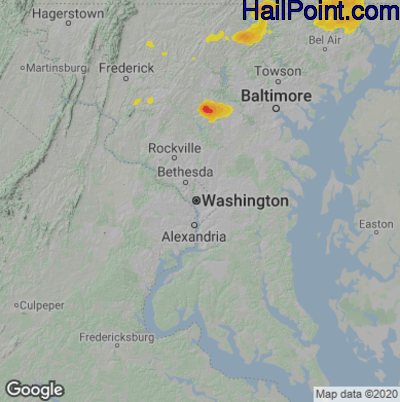 Hail Map for Washington, DC Region on July 1, 2022