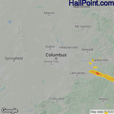 Hail Map for Columbus, OH Region on July 1, 2022