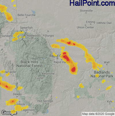 Hail Map for Rapid City, SD Region on July 1, 2022