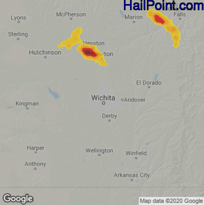 Hail Map for Wichita, KS Region on July 1, 2022 