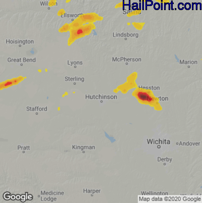 Hail Map for Hutchinson, KS Region on July 1, 2022 