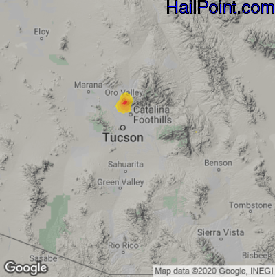 Hail Map for Tucson, AZ Region on July 1, 2022 