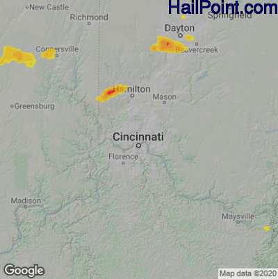 Hail Map for Cincinnati, OH Region on July 1, 2022