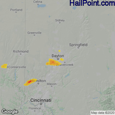 Hail Map for Dayton, OH Region on July 1, 2022