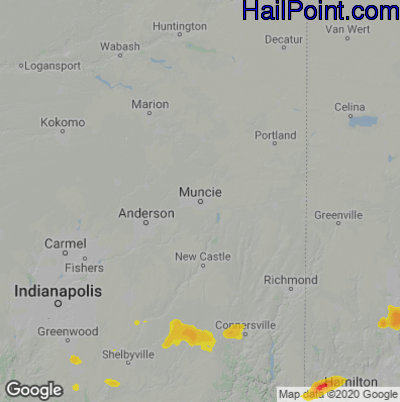 Hail Map for Muncie, IN Region on July 1, 2022