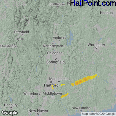 Hail Map for Springfield, MA Region on July 2, 2022