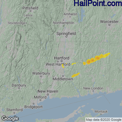 Hail Map for Hartford, CT Region on July 2, 2022 