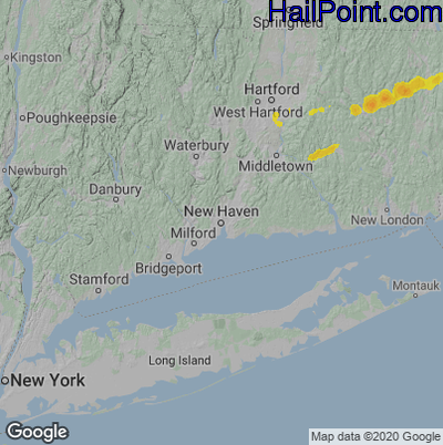 Hail Map for New Haven, CT Region on July 2, 2022 