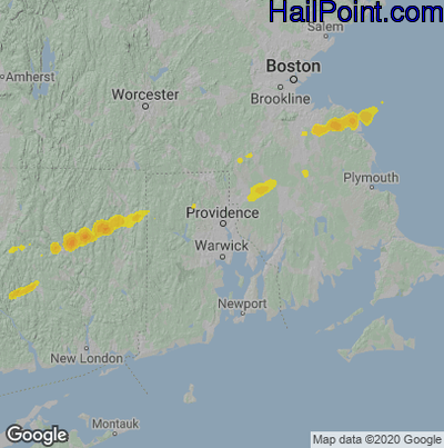 Hail Map for Providence, RI Region on July 2, 2022 