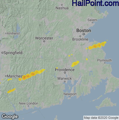 Hail Map for Woonsocket, RI Region on July 2, 2022