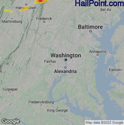 Hail Map for Arlington, VA Region on July 2, 2022