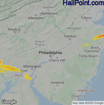 Hail Map for Philadelphia, PA Region on July 2, 2022