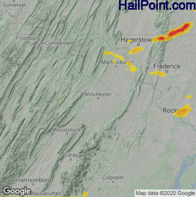 Hail Map for Winchester, VA Region on July 2, 2022 