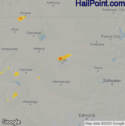 Hail Map for Enid, OK Region on July 2, 2022 