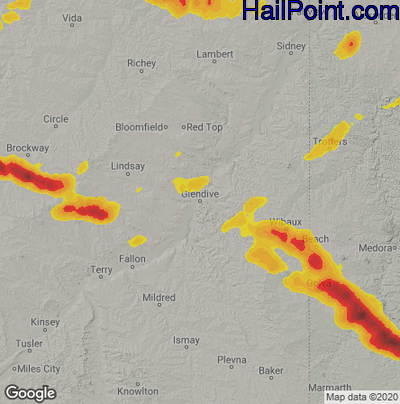 Hail Map for Glendive, MT Region on July 2, 2022