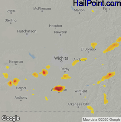 Hail Map for Wichita, KS Region on July 2, 2022 