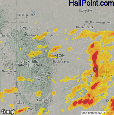 Hail Map for Rapid City, SD Region on July 2, 2022