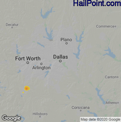 Hail Map for Dallas, TX Region on July 2, 2022 