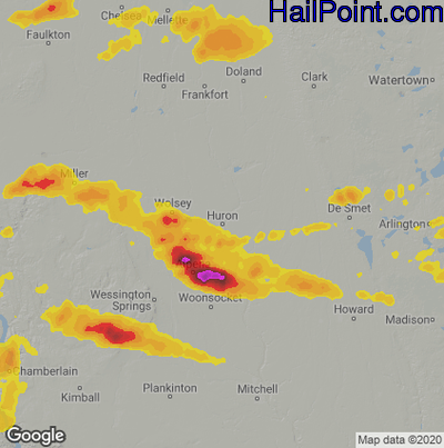 Hail Map for Huron, SD Region on July 3, 2022 