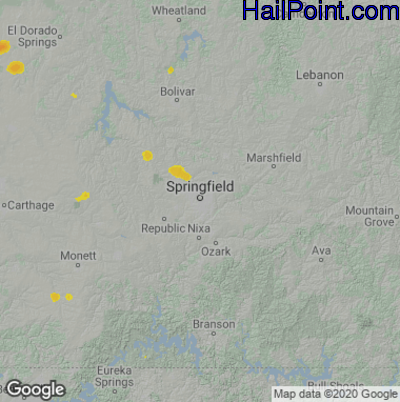 Hail Map for Springfield, MO Region on July 3, 2022