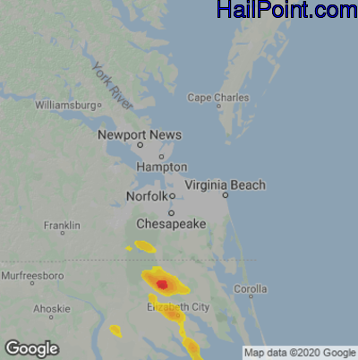 Hail Map for Norfolk, VA Region on July 3, 2022