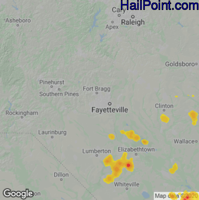 Hail Map for Fayetteville, NC Region on July 3, 2022 