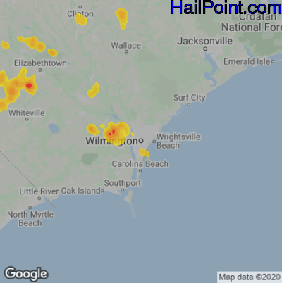 Hail Map for Wilmington, NC Region on July 3, 2022 