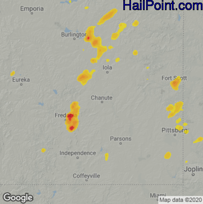 Hail Map for Chanute, KS Region on July 3, 2022 
