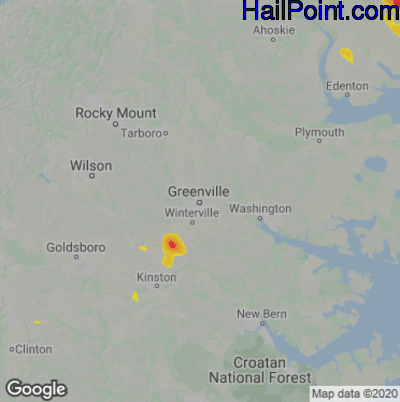 Hail Map for Greenville, NC Region on July 3, 2022 