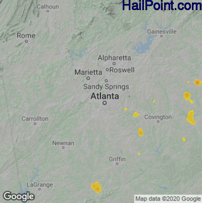 Hail Map for Atlanta, GA Region on July 3, 2022 