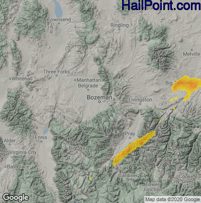 Hail Map for Bozeman, MT Region on July 3, 2022