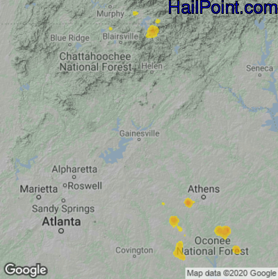 Hail Map for Gainsville, GA Region on July 3, 2022