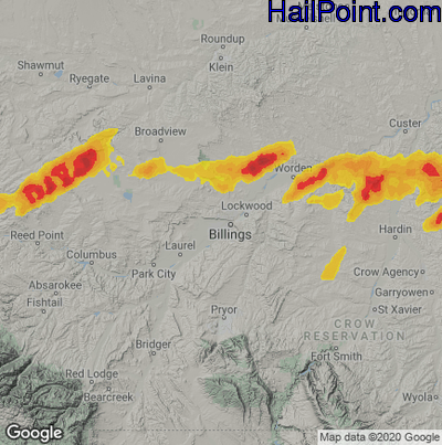 Hail Map for Billings, MN Region on July 3, 2022