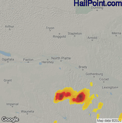 Hail Map for North Platte, NE Region on July 3, 2022